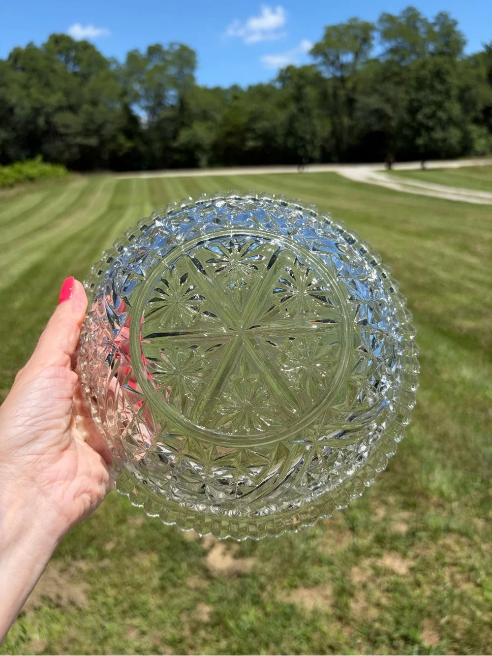 Anchor Hocking Stars And Bars Pattern 8” Clear Glass Salad Bowl Vintage Cottage